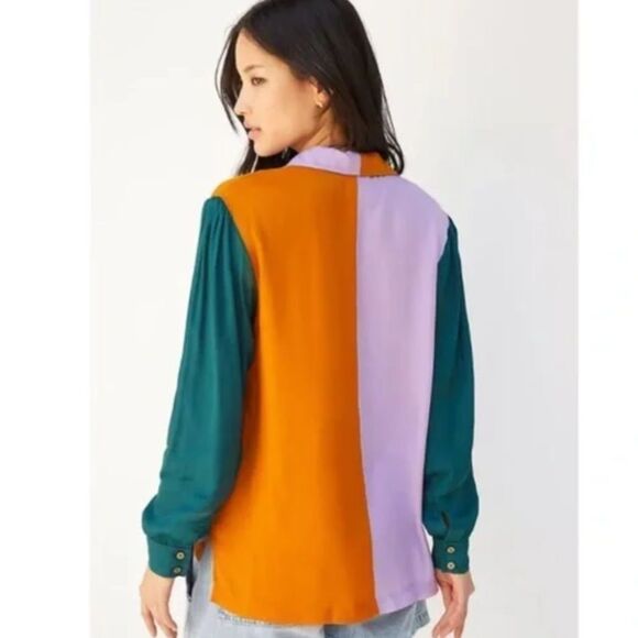 Anthro Farm Rio Puffed-Sleeved Button-Down Shirt - Picture 2 of 8